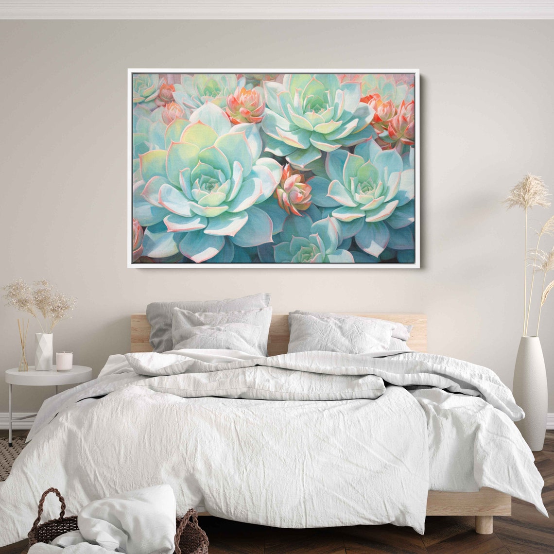 Sunlit Succulent Rosettes Pale Green Pink Tips Botanical Art Poster - Image 2