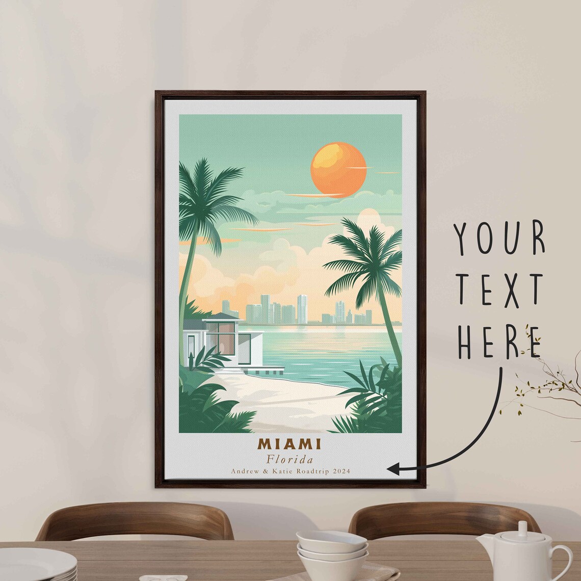 Miami Florida Beach Palm Trees Bay Skyline Sunset Travel Poster - Image 3