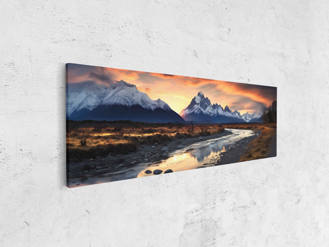 Alpine Snowy Mountains Sunset Winding River Reflection Poster - Image 4
