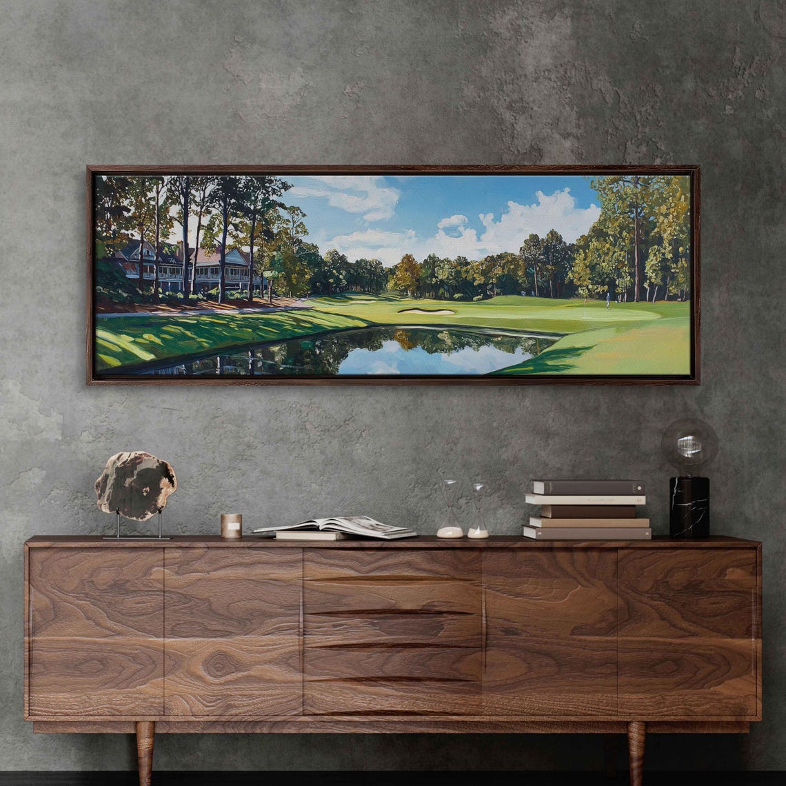Golf Course Fairway With Reflecting Pond And Clubhouse Painting Poster - Image 3