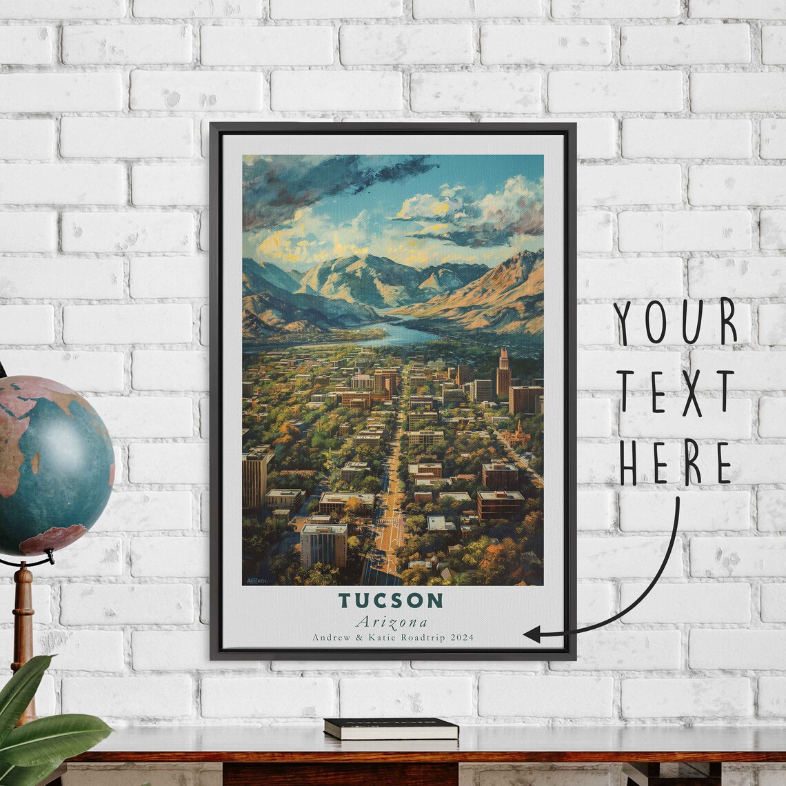 Tucson Arizona City Aerial View Mountain Desert Skyline Travel Poster - Image 3