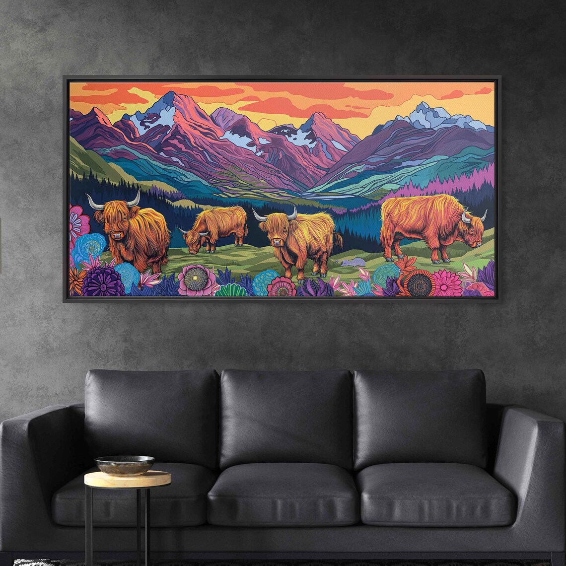 Scottish Highland Cows, Colorful Abstract Art Print - Image 2