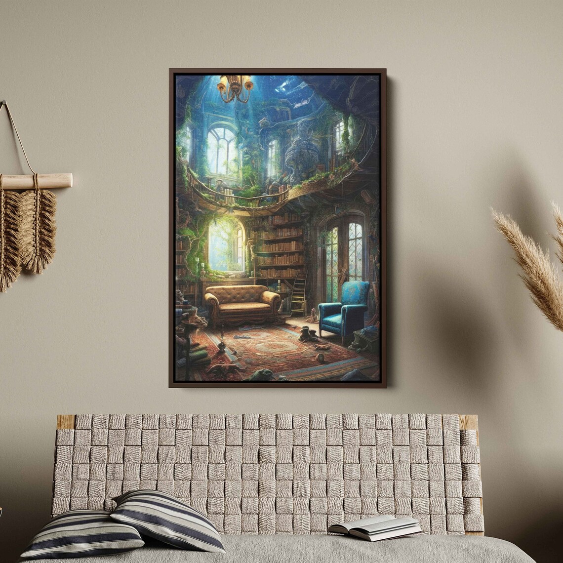 Enchanted Forest Library Treehouse Cozy Bookshelf Fantasy Print