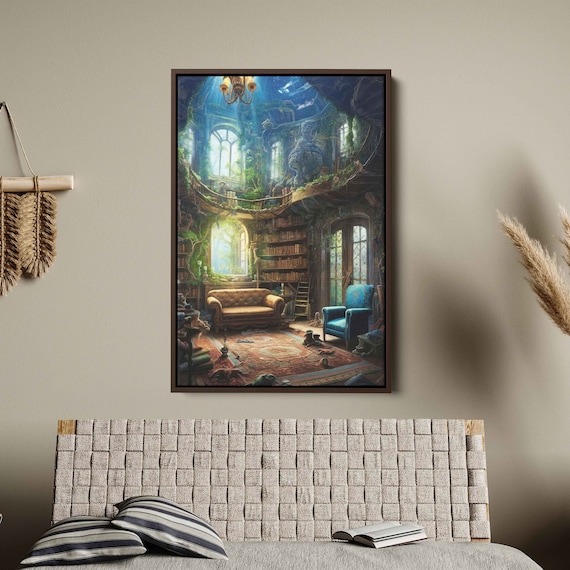 Enchanted Forest Library Treehouse Cozy Bookshelf Fantasy Print