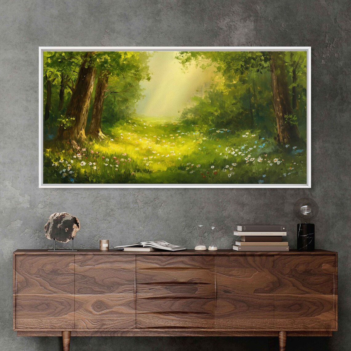 Tranquil Forest Painting Green Nature Framed Print Ready To Hang - Image 3
