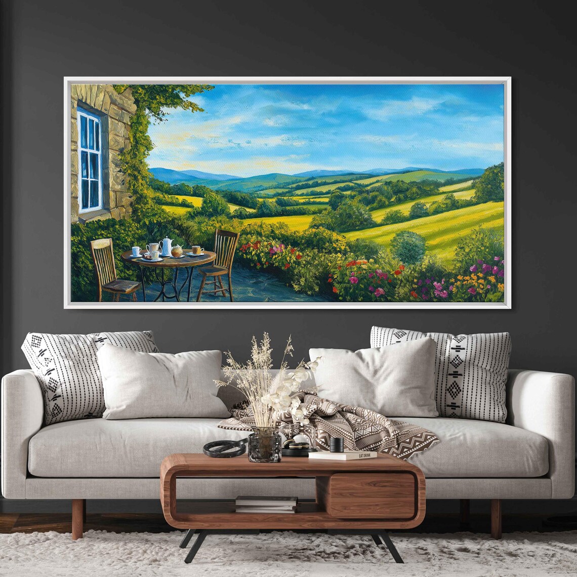 Tea House Amid Rolling Hills Wall Art Print Serene Countryside Scene Afternoon Tea - Image 3