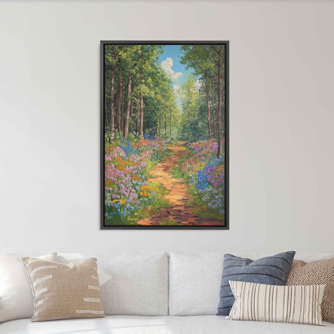 Forest Trail Wildflowers Lush Green Path Sunny Woodland Walk Poster