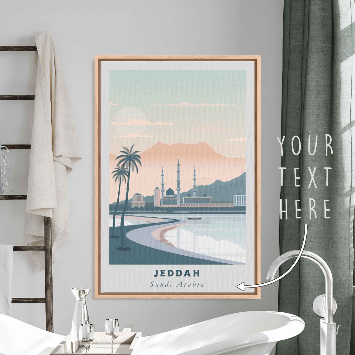 Jeddah Saudi Arabia Corniche Palm Trees Mosque Sunset Travel Poster
