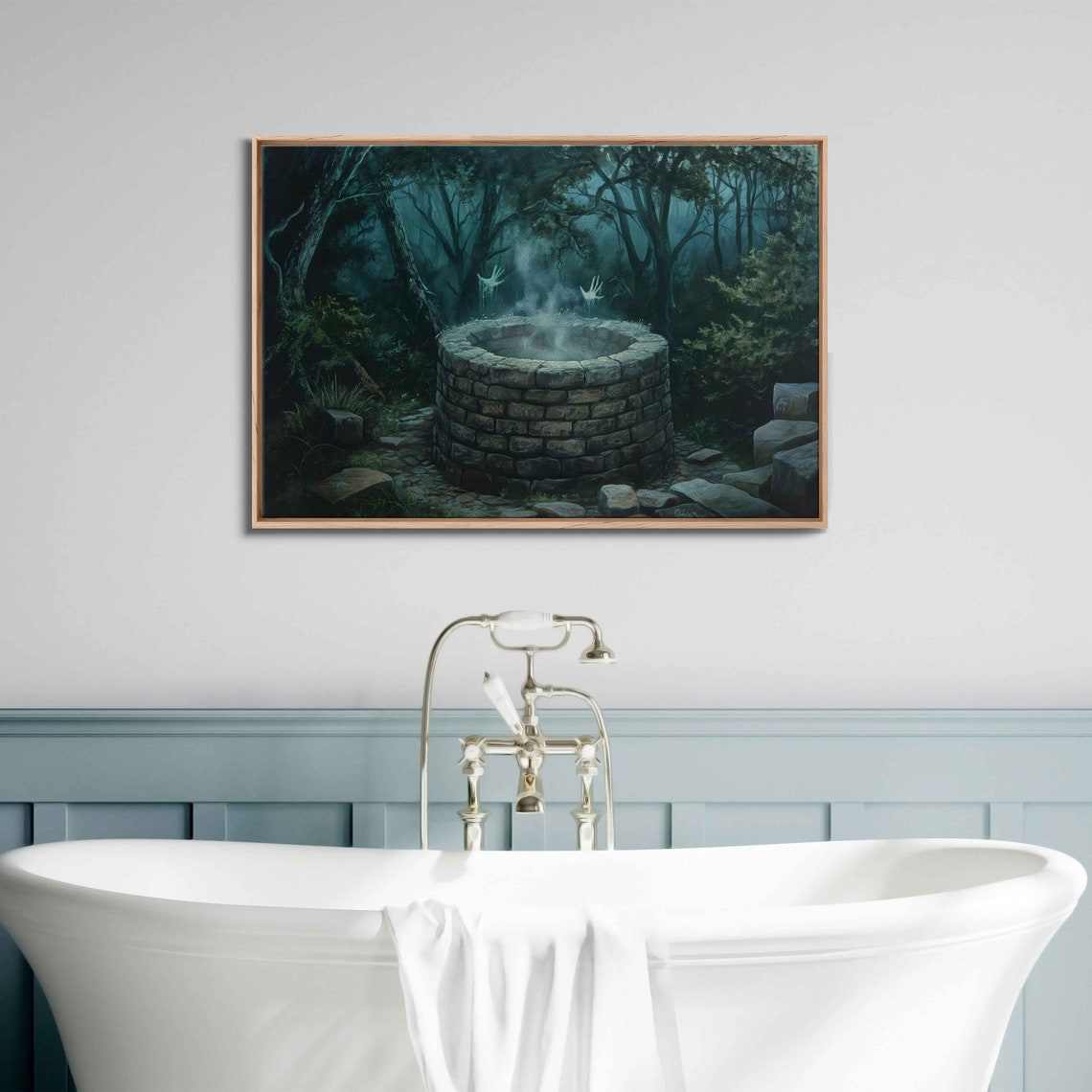 Eerie Spirit Well Haunted Forest Misty Dark Spooky Halloween Print
