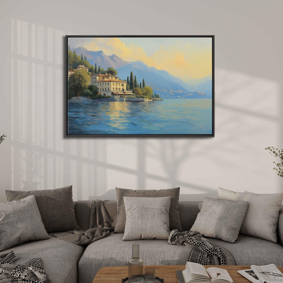 Lake Como Art Print, Charming Villas Sunset Reflections - Image 3