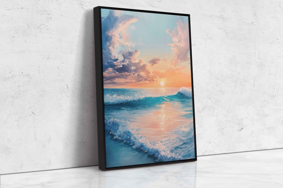 Serene Surf Scene During Sunset Oil Wall Art Print Gift For Surfer Ocean Art Ready To Hang - Image 4