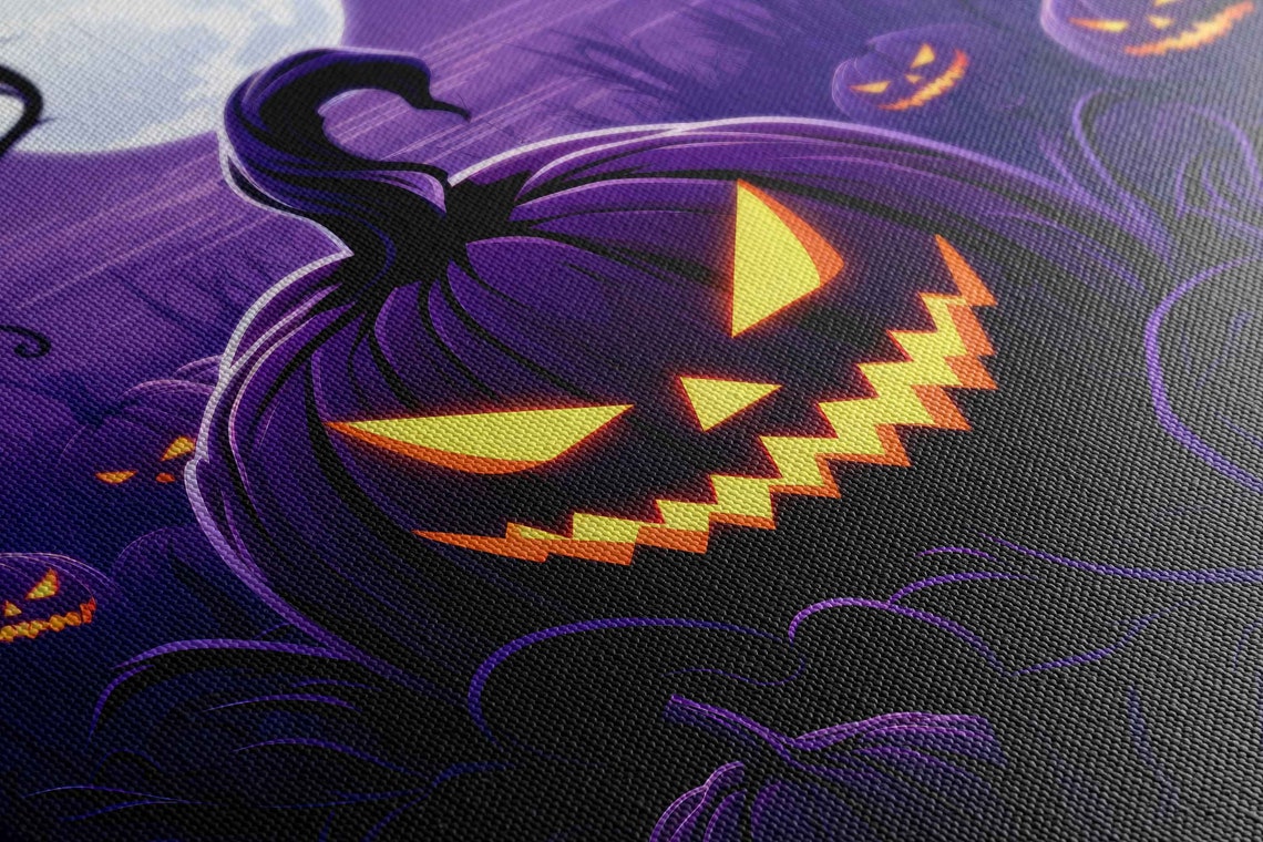 Glowing Jack O Lanterns Purple Haunted Forest Halloween Wall Art - Image 2