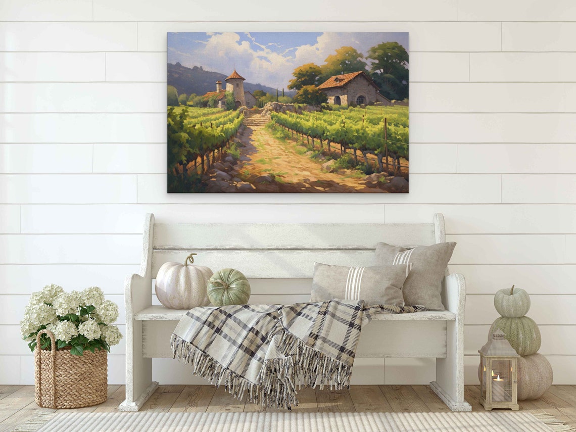 Sunlit European Vineyard Stone Estate Path Tuscany Style Poster - Image 2
