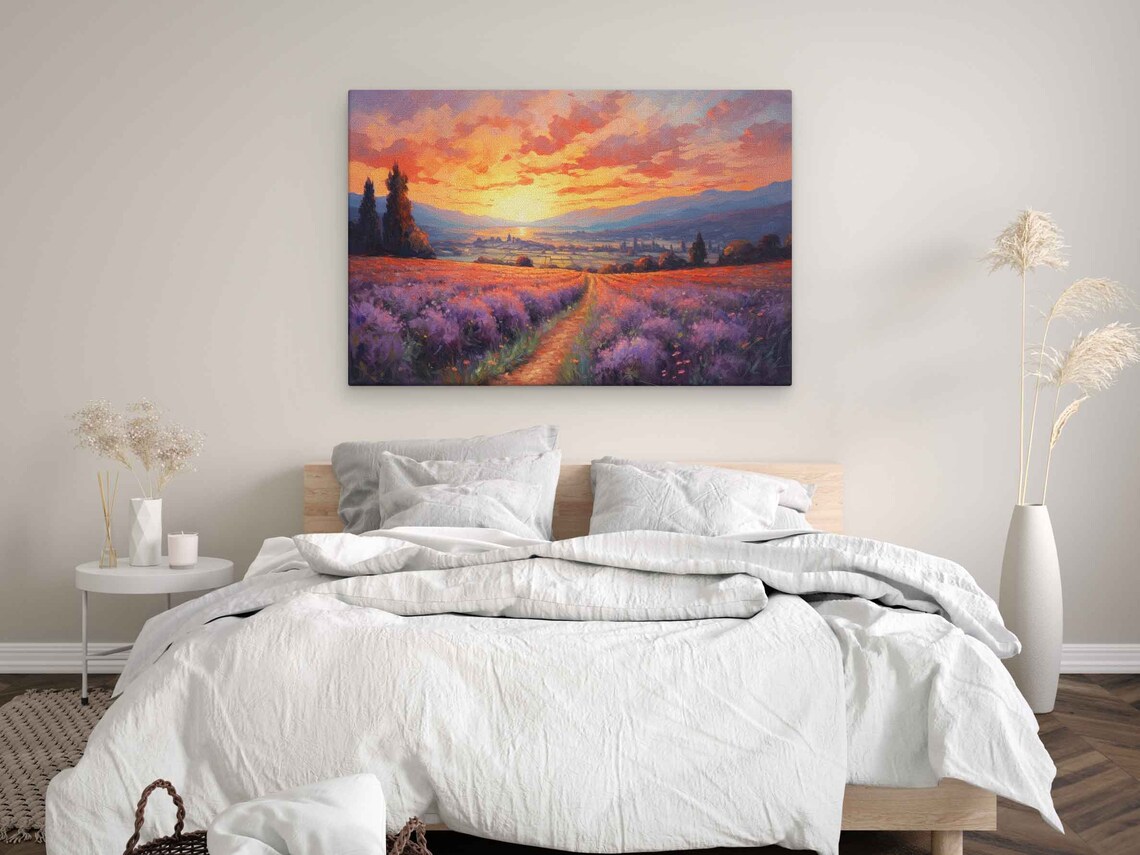 Lavender Field Sunset, Impressionist Art Print - Image 3