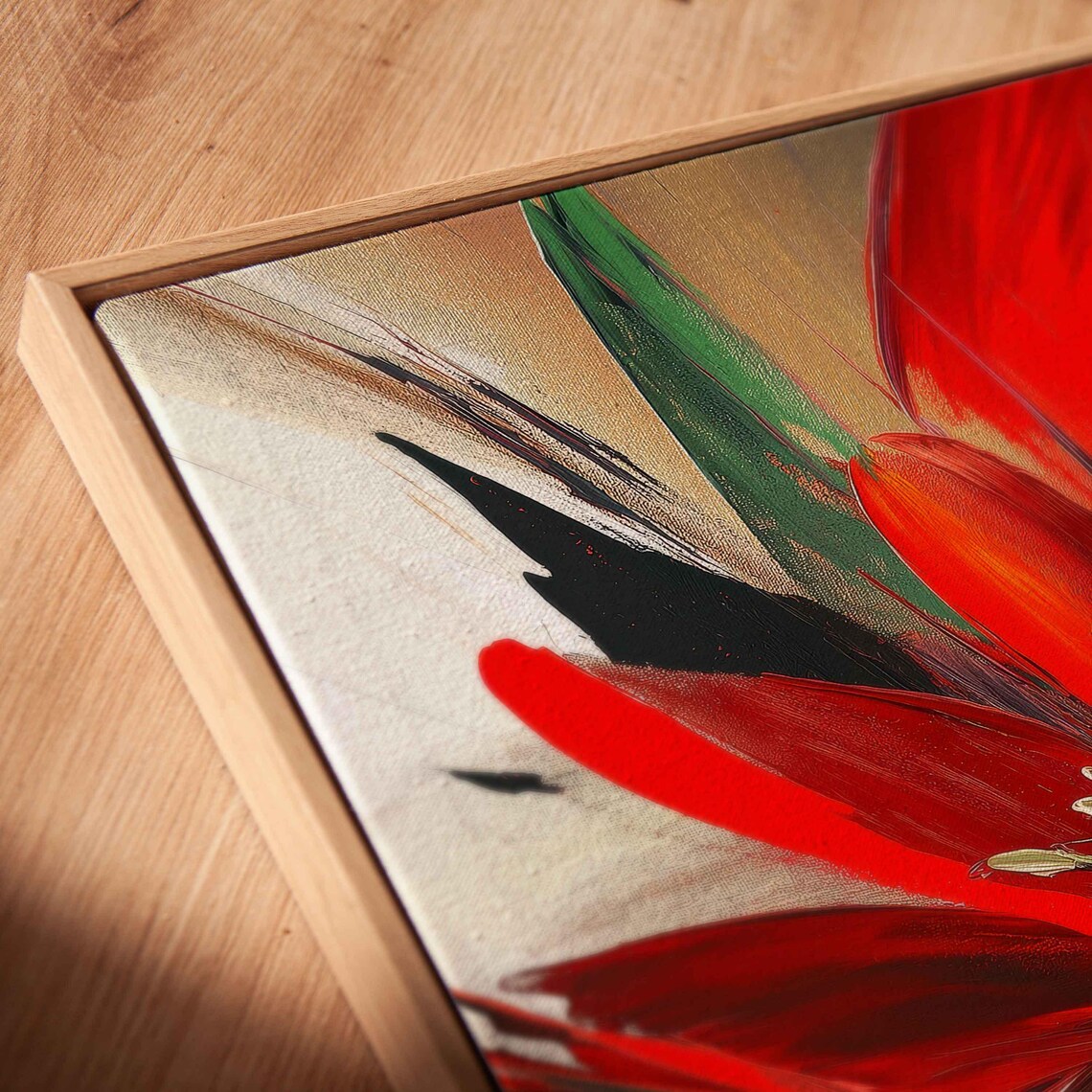 Bold Red Amaryllis Flower Abstract Brushstroke Floral Art Print - Image 2