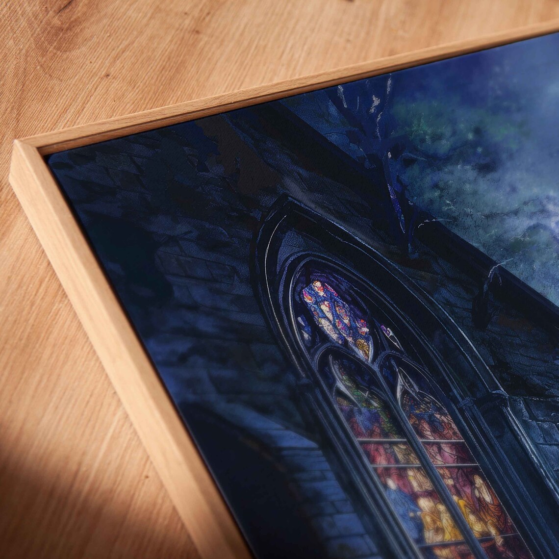 Eerie Old Church Moonlit Night Stained Glass Window Gothic Chapel Poster - Image 2
