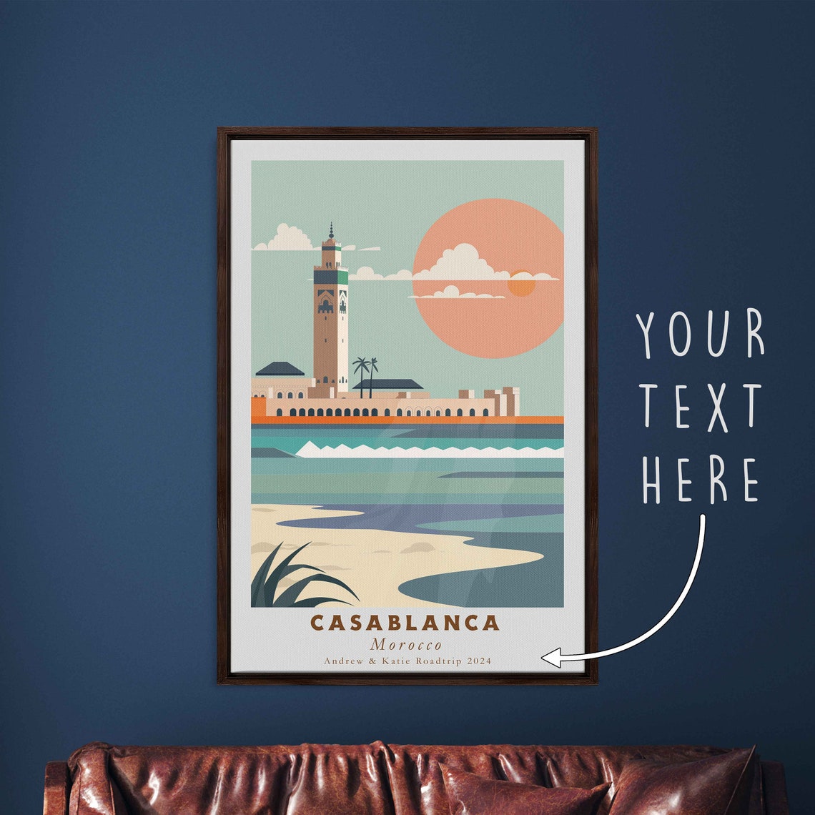 Casablanca Morocco Hassan II Mosque Beach Big Sun Sunset Poster - Image 3