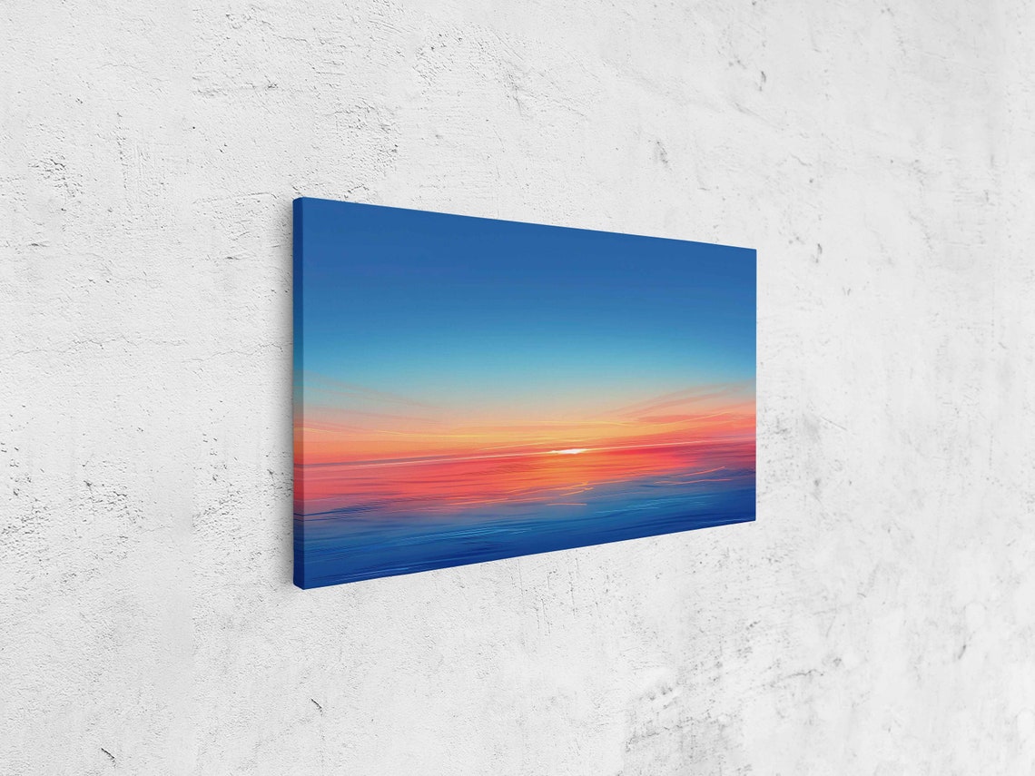 Sunset Horizon Painting Blue Clear Sky Wall Art Print Ready To Hang - Image 4