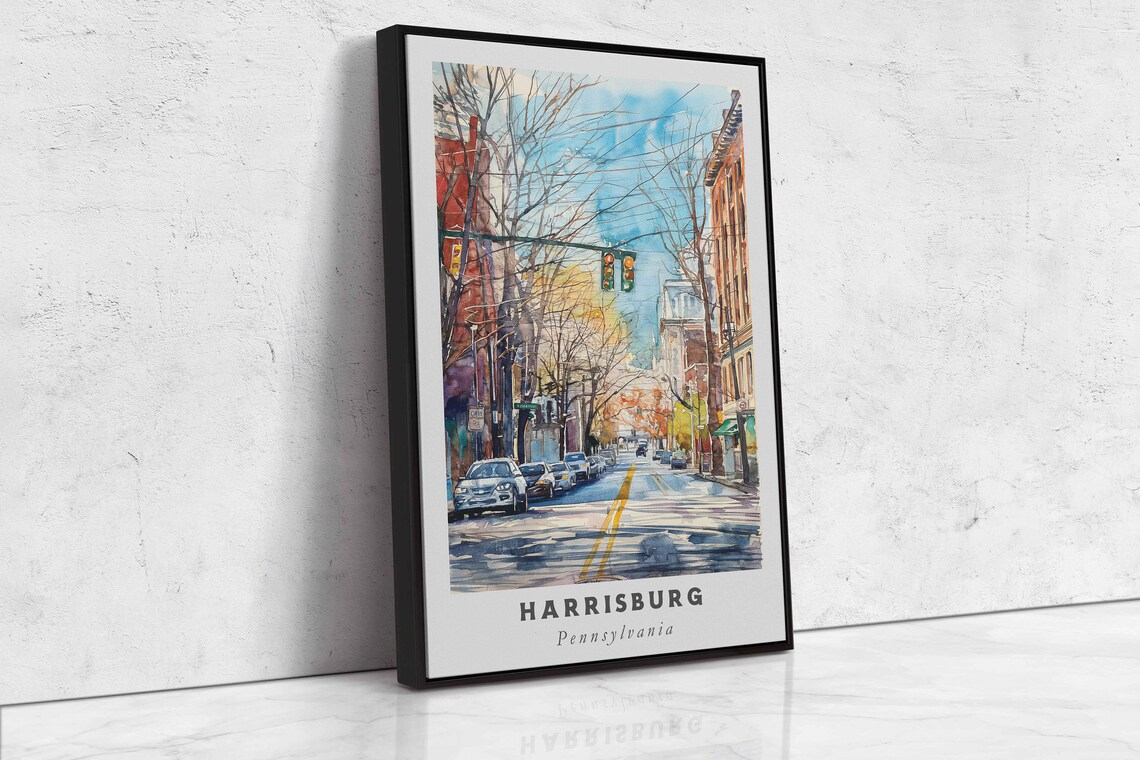 Harrisburg Pennsylvania Watercolor Downtown Street Spring Day Print - Image 2