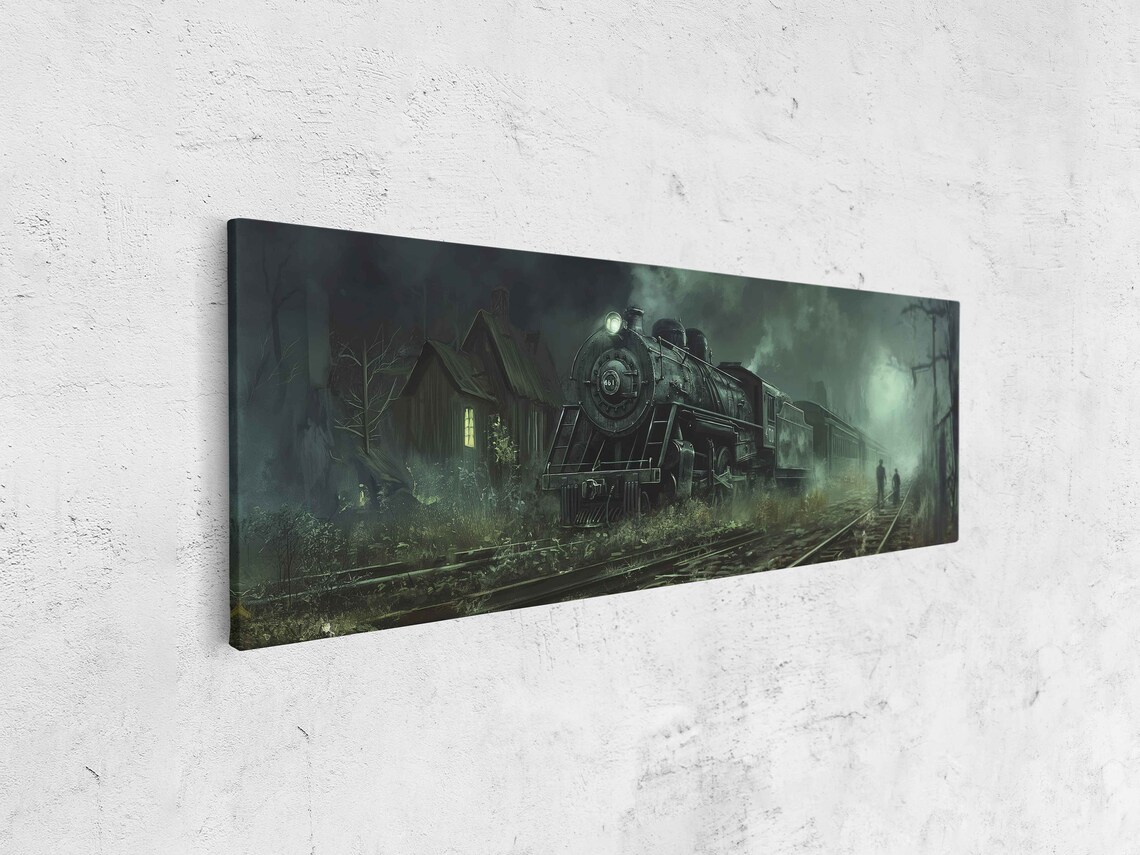 Steam Locomotive At Haunted Station Foggy Night Gothic Train Poster - Image 4