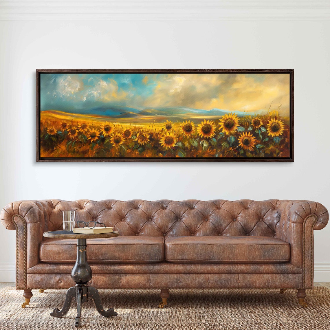 Sunflower Field Under Golden Sky With Distant Hills Acrylic Poster - Image 3