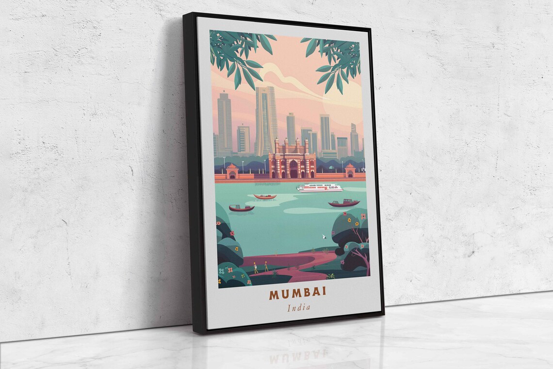 Mumbai India Gateway of India Harbor Boats Sunset Travel Poster - Image 2
