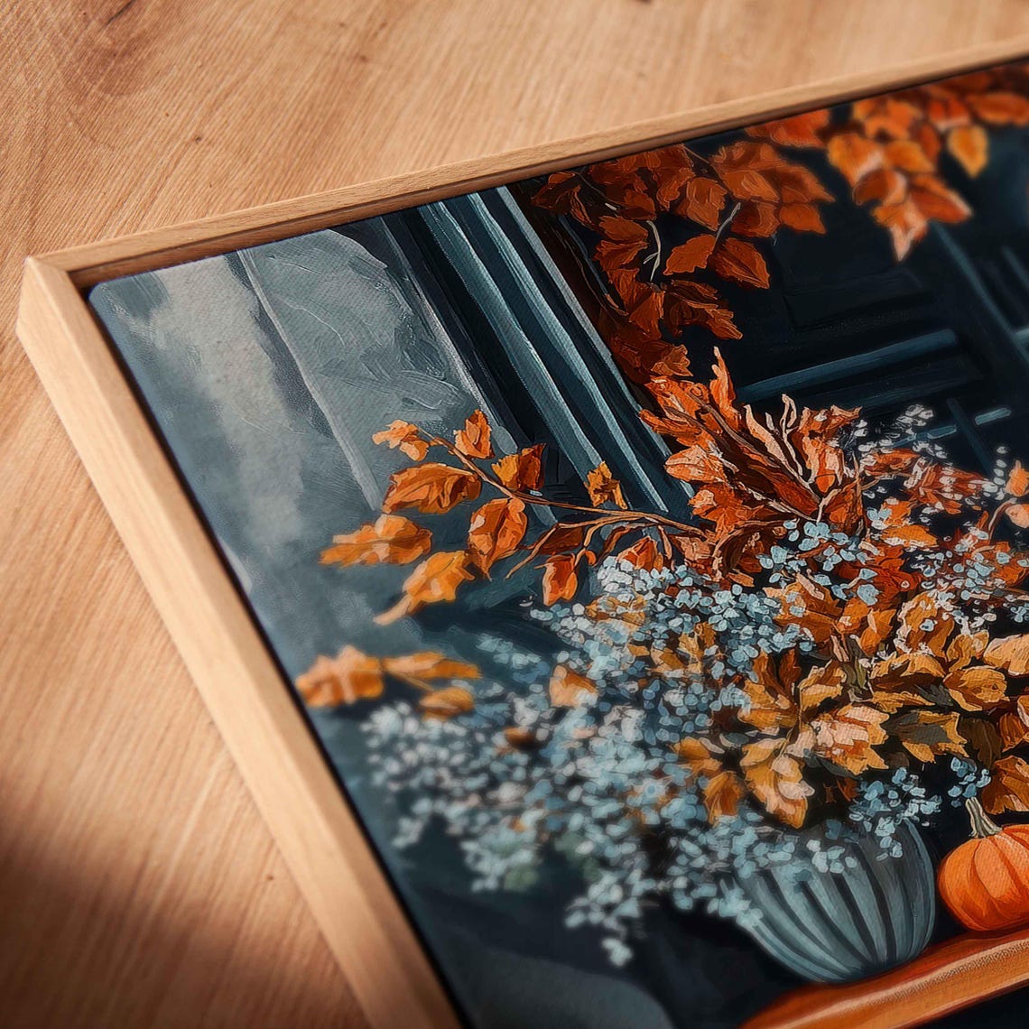 Autumn Cafe Window With Pumpkins And Coffee Painting Art Print - Image 2