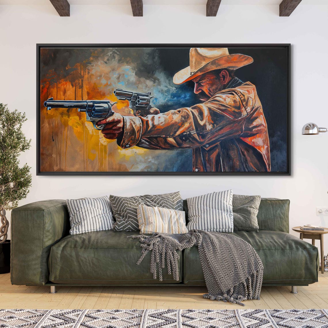 Cowboy Firing Two Revolvers Smoke Trails Western Action Poster - Image 3