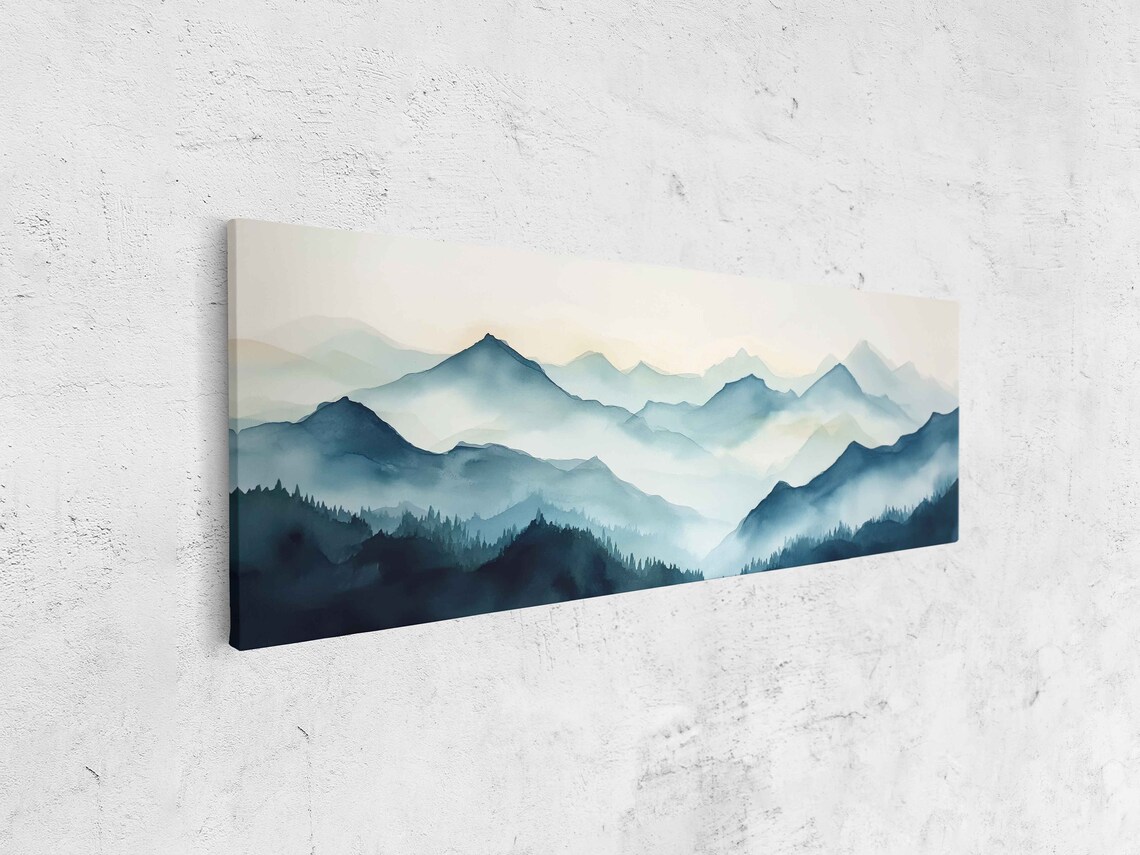 Foggy Mountain Landscape With Trees Painting Framed Print Ready To Hang - Image 4