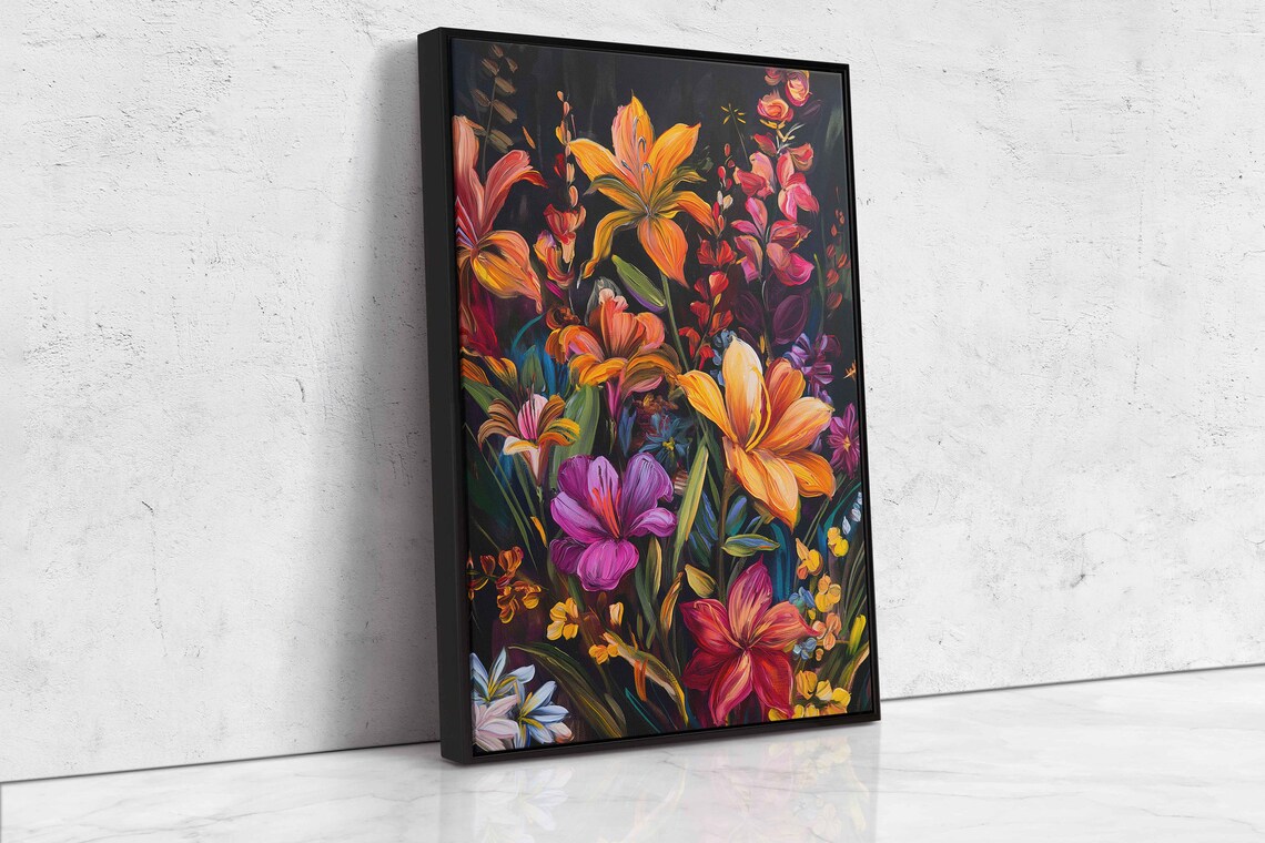 Orange Lilies Wildflowers Night Garden Golden Blooms Painting Poster - Image 4