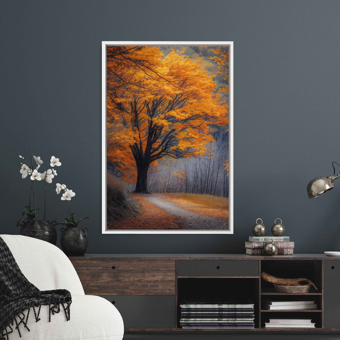 Giant Maple Tree Fall Foliage Autumn Forest Path Photo Print