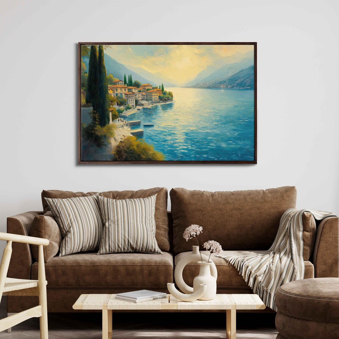 Lake Como Wall Art Print, Charming Villas Hazy Sunset