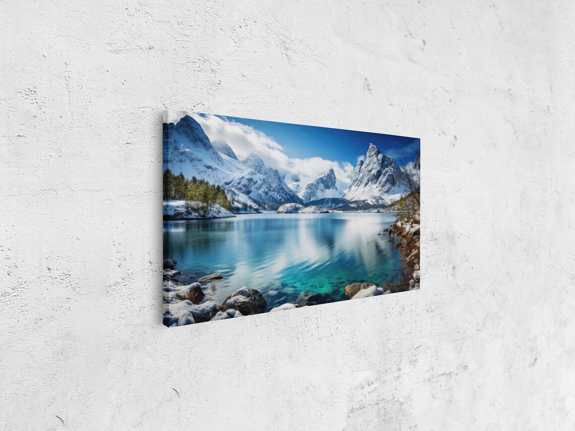 Serene Lakeside Vista Panoramic Wall Art Lake And Snowy Mountains Framed Print Ready To Hang - Image 4