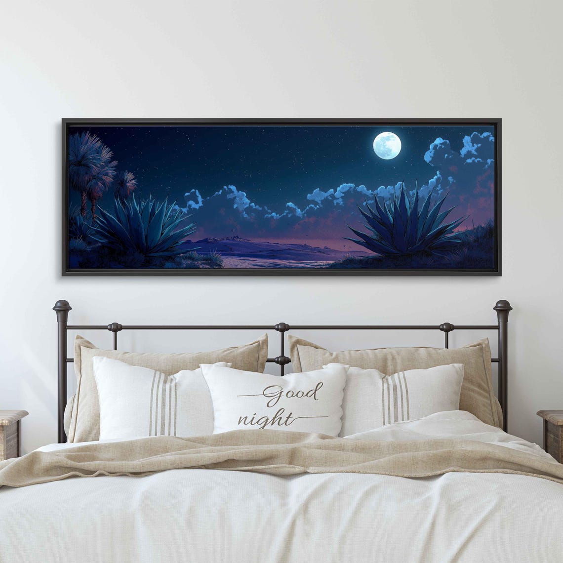 Agave Desert Under A Starry Night Sky Panoramic Moonlight Poster - Image 3