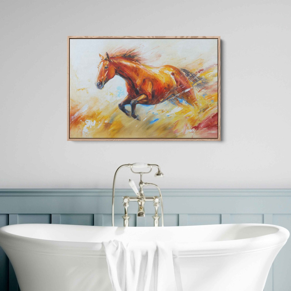 Chestnut Horse Galloping Dynamic Brushstroke Warm Oil Painting Poster - Image 3