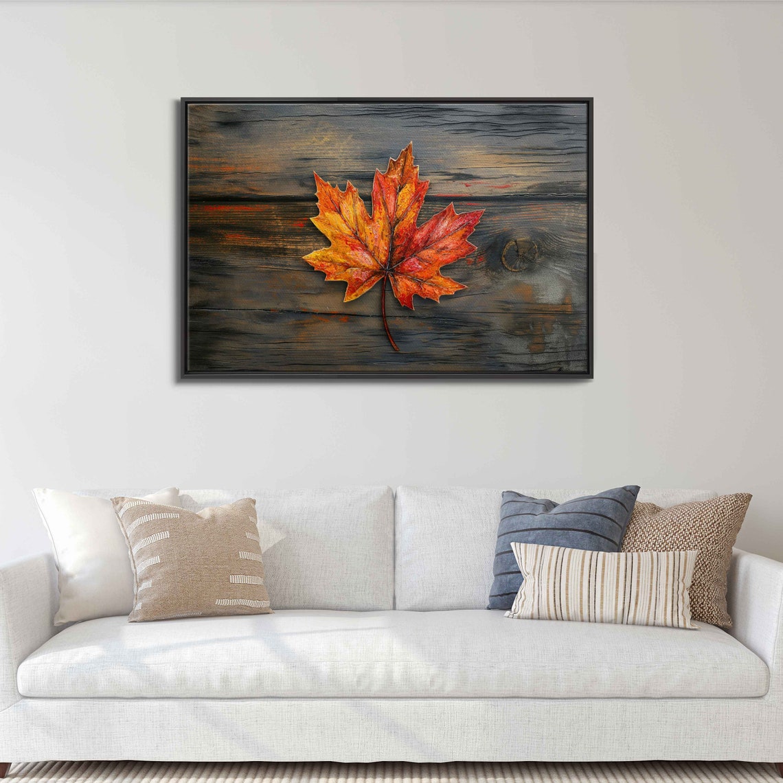 Single Maple Leaf On Dark Rustic Painted Wood Fall Decor Art Poster - Image 3