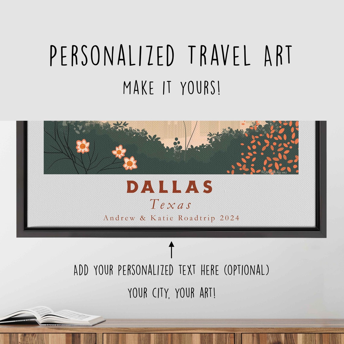 Dallas Texas Daytime Skyline River Flowering Trees Travel Poster - Image 4