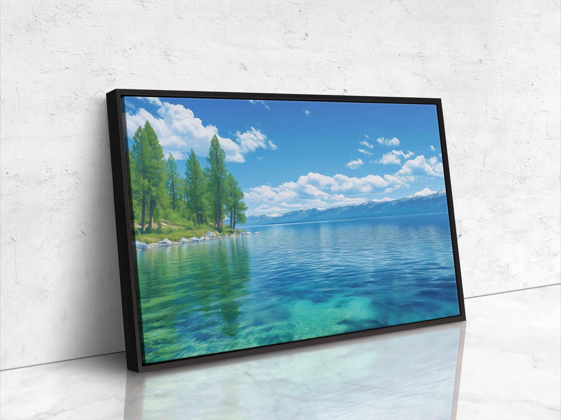 Lake Tahoe Serenity Wall Art Print Clear Blue Sky Vibrant Greens Gentle Ripples - Image 4