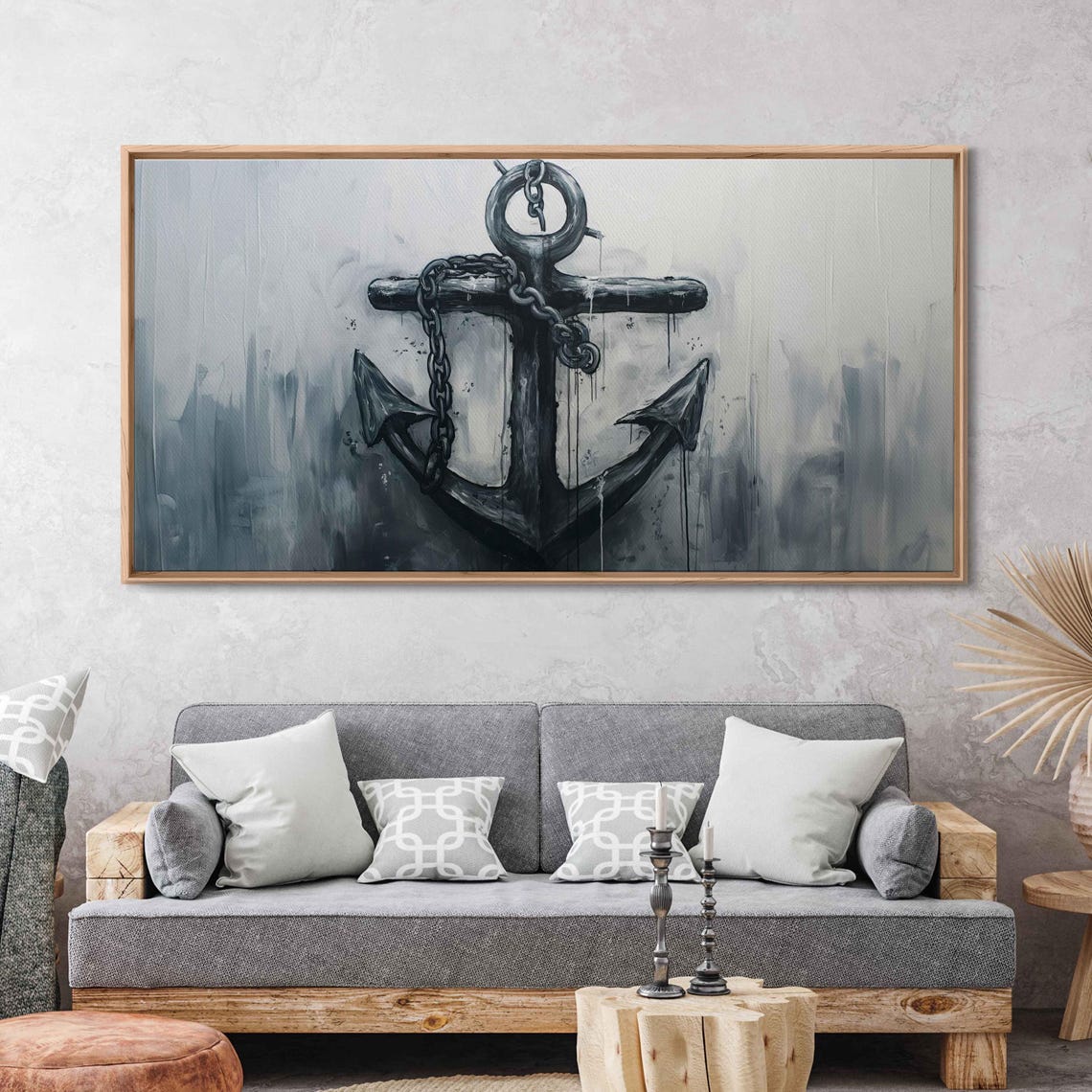 Black Anchor With Chain Gray Wash Watercolor Nautical Art Poster