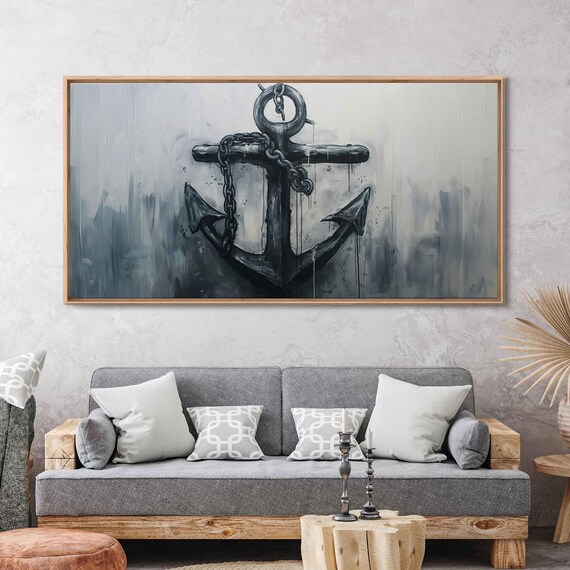 Black Anchor With Chain Gray Wash Watercolor Nautical Art Poster