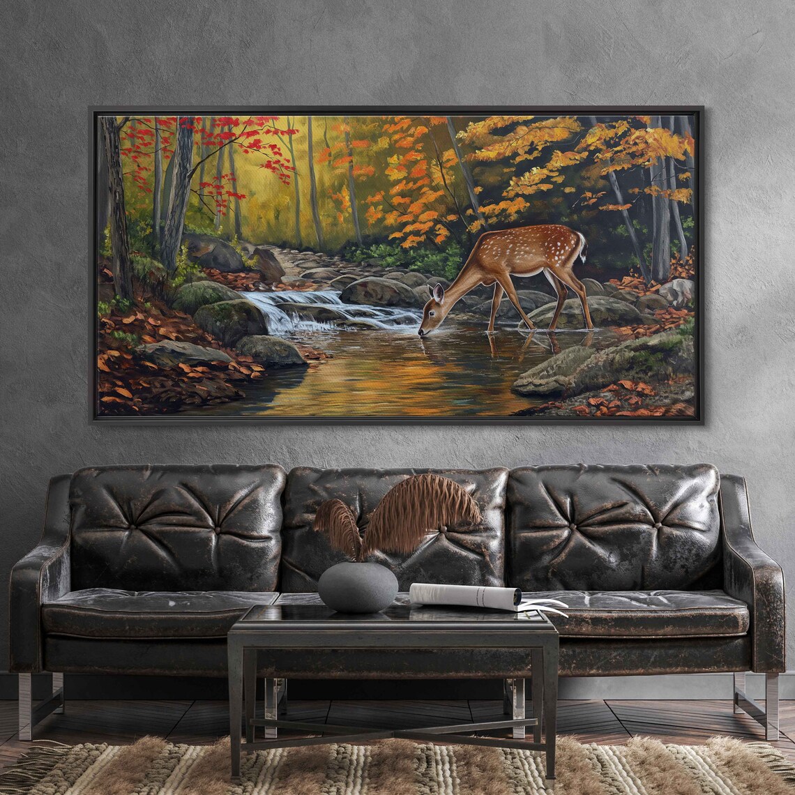 Whitetail Deer in Forest Stream Nature Photo Art Print