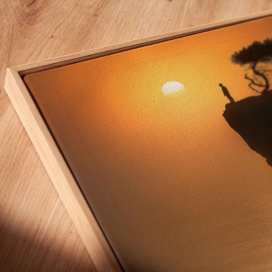 Lone Figure On Cliff Edge With Tree Silhouette Over Ocean Sunset Wall Art - Image 2