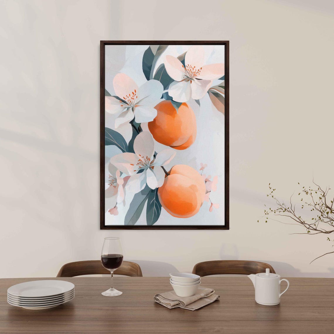 Orange Peaches With White Blossoms Botanical Painting Art Poster - Image 3