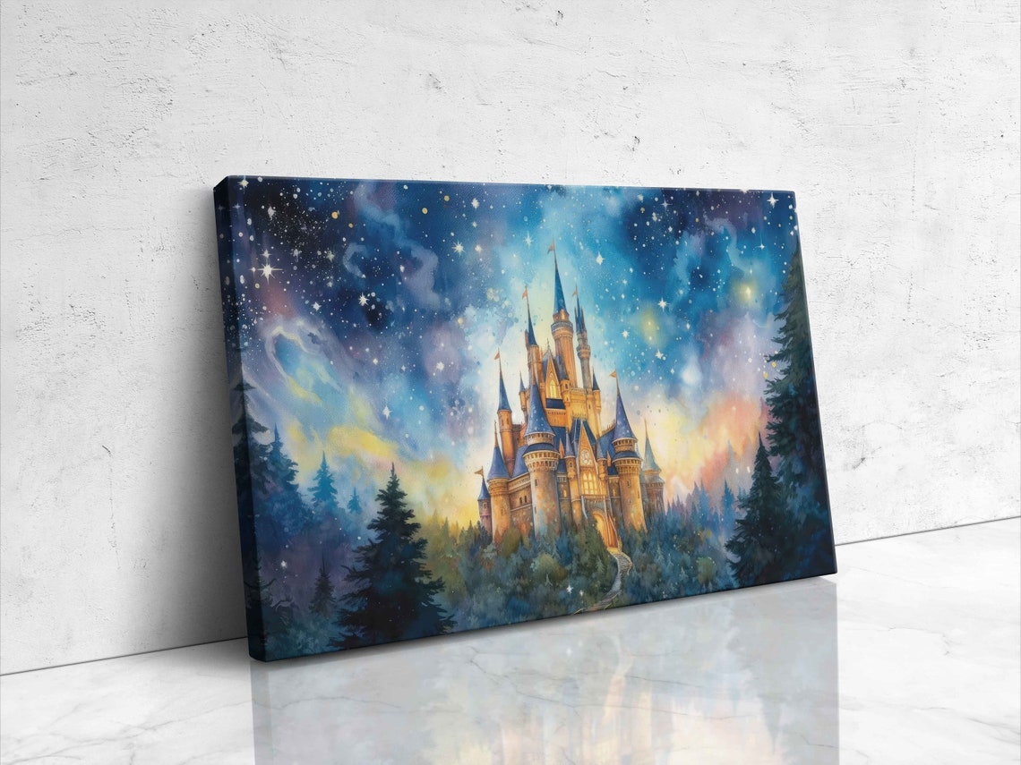 Fairy Tale Castle Among Pines Starry Blue Night Sky Wall Poster - Image 4