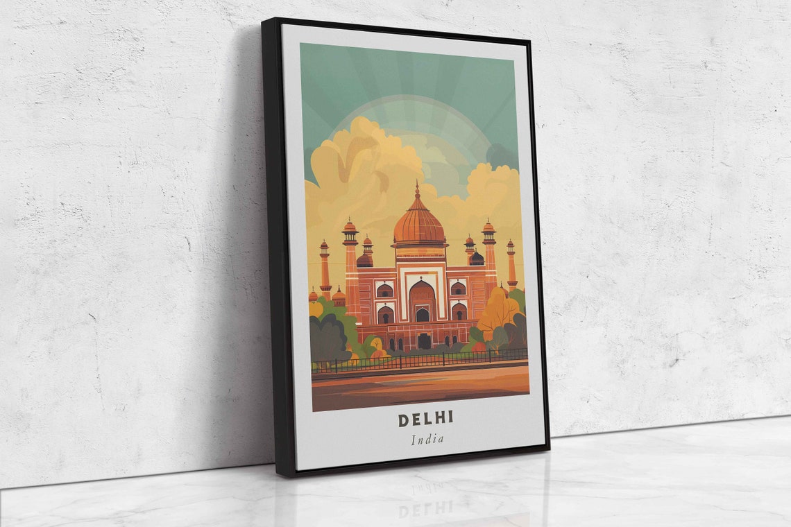 Delhi India Mughal Monument Domes Minarets Golden Sunset Travel Poster - Image 2