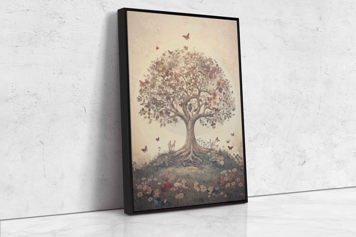 Tree Of Life Vintage Style Pastel Butterflies Botanical Art Print - Image 4