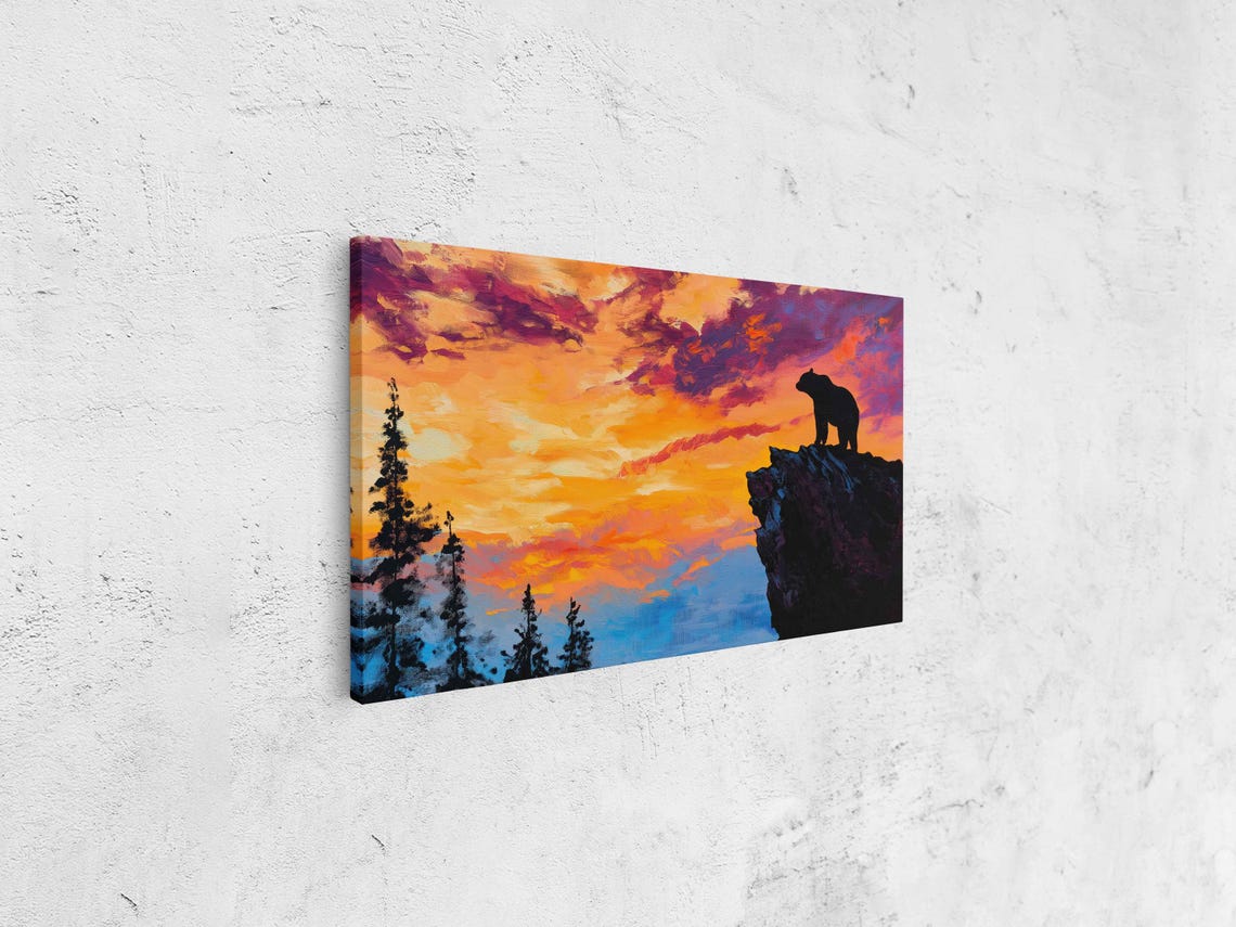 Grizzly Bear Silhouette Wall Art Print Sunset Colors Bold Acrylic Painting - Image 4