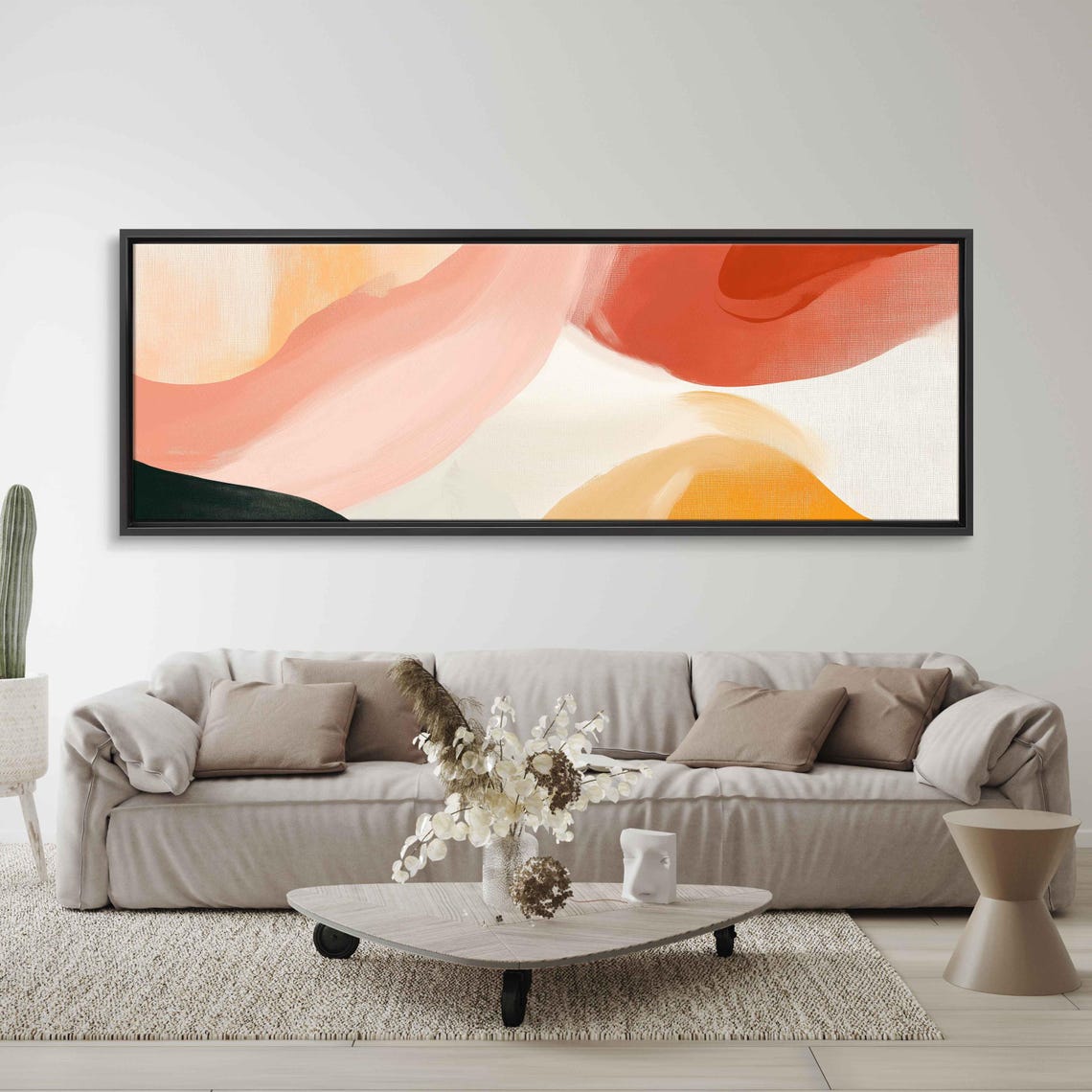 Abstract Fluid Art Soft Coral Peach Flowing Shapes Modern Poster