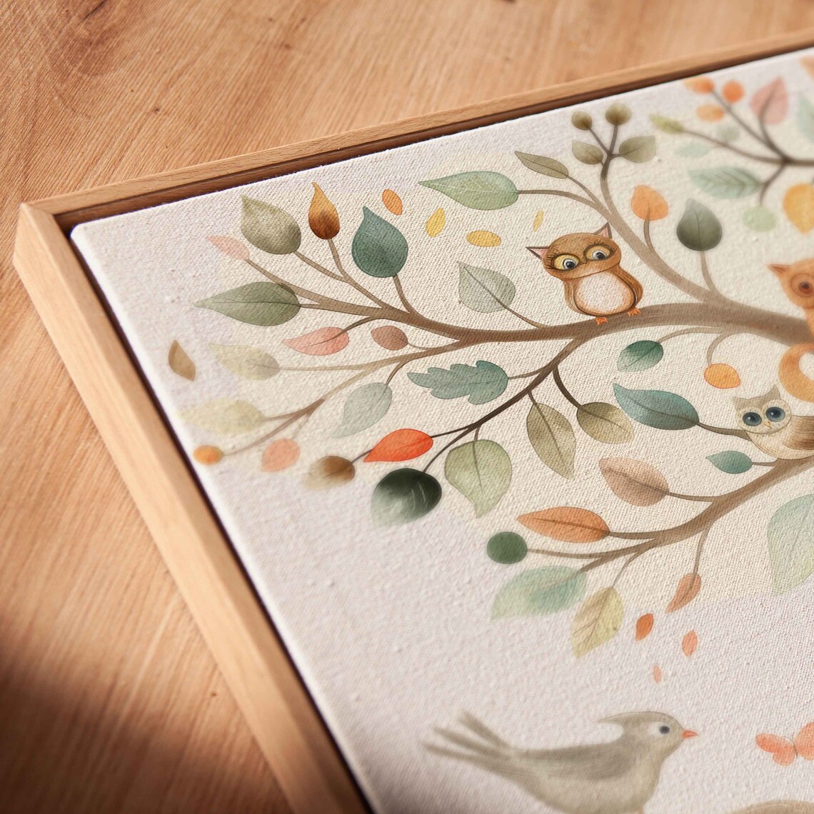 Tree Of Life Watercolor Autumn Animals Owls Fox Squirrels Art Poster - Image 2