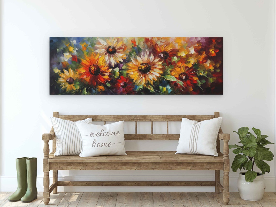 Wildflower Daisy Field Panoramic Palette Knife Colorful Art Poster - Image 3